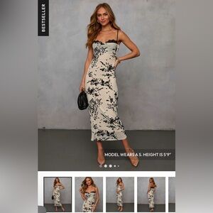 Vici Black and Cream Floral Midi Dress